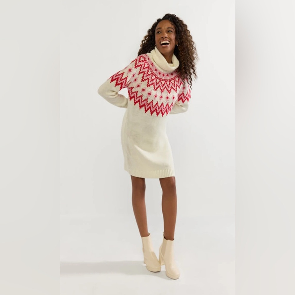 NWT Francesca's Alberta Long Sleeve Fair Isle Sweater Dress